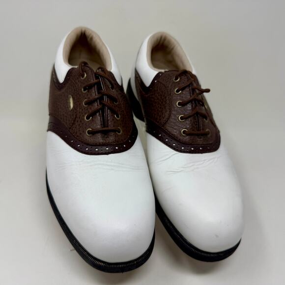 Dexter Leather Pivot Pro Golf Shoes Mens 9 1/2 Oxford Saddle Brown White K.5.4 - Picture 9 of 15
